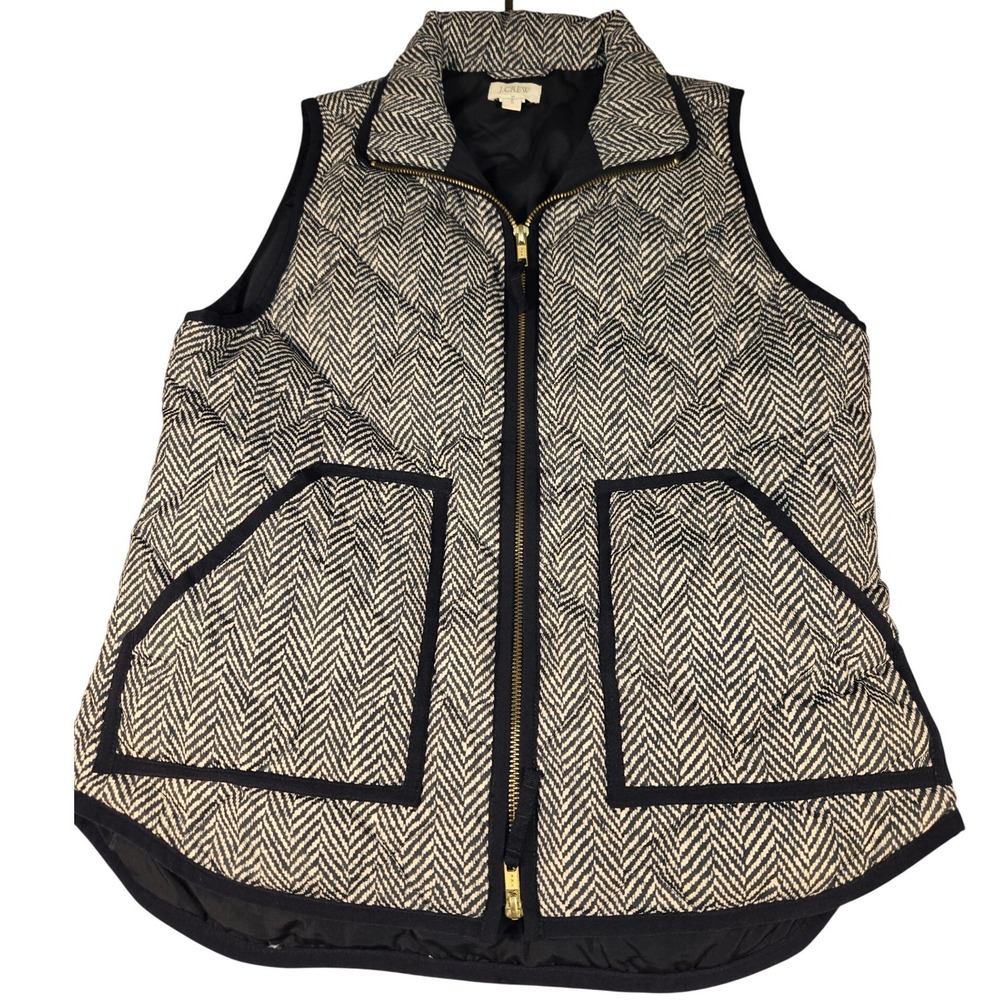 J.Crew Excursion Quilted Vest Black White Herringbone Down Fill Small